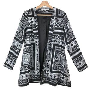 Lovers + Friends Black & White Open Front Blazer Size Small